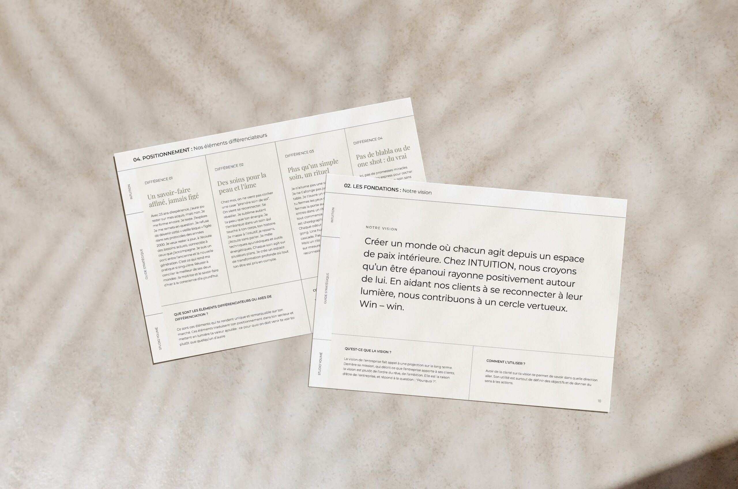 Exemple de stratégie de marque crée par le Studio pour la marque Intuition beauté.