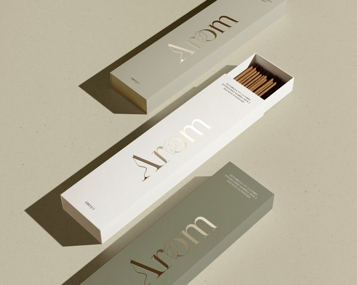 Branding de la marque Arôm, huiles essentielles, réalisé par le Studio.