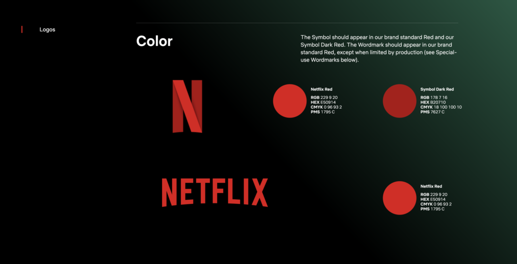 Palette de couleur Netflix extrait de la charte graphique. 