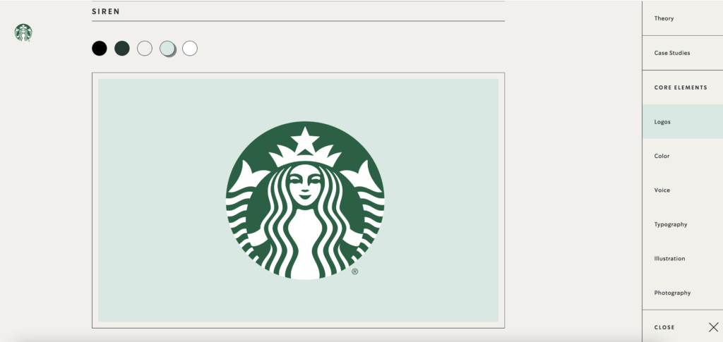 Exemple de charte graphique avec Starbuck et règles colorimétriques à respecter.