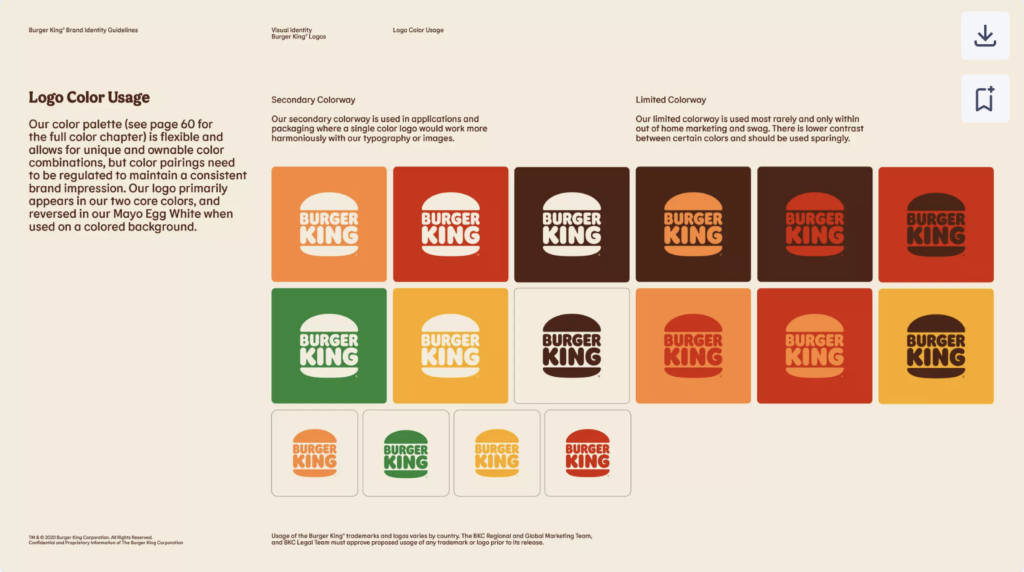 Combinaisons de couleurs autorisées pour le logo Burger King.